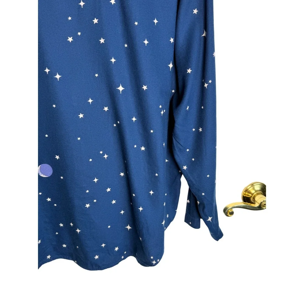 Victoria's Secret Celestial Pajama Top Stars Moon Button Front Sleep Shirt L‎